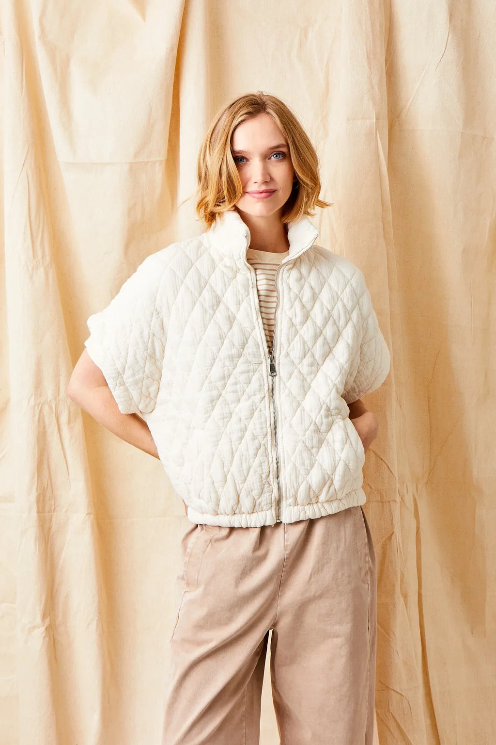 Charlston Quilted Short Sleeve Jacket, Buttermilk
