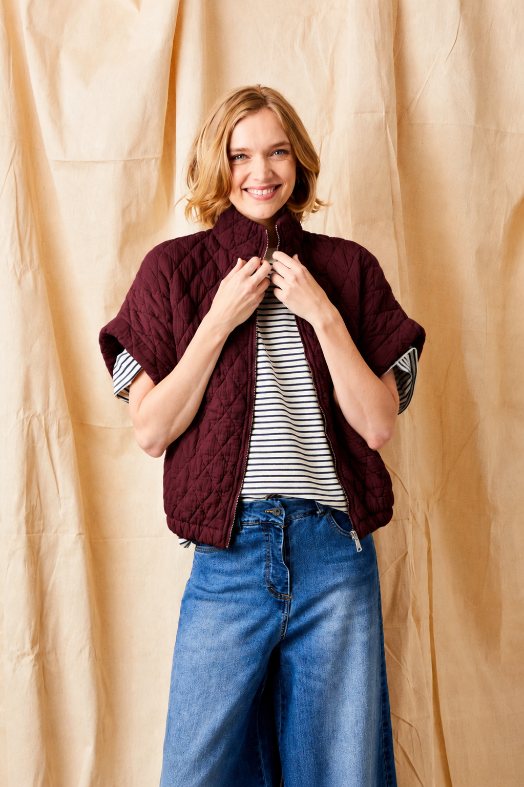 Charlston Quilted Short Sleeve Jacket, Claret