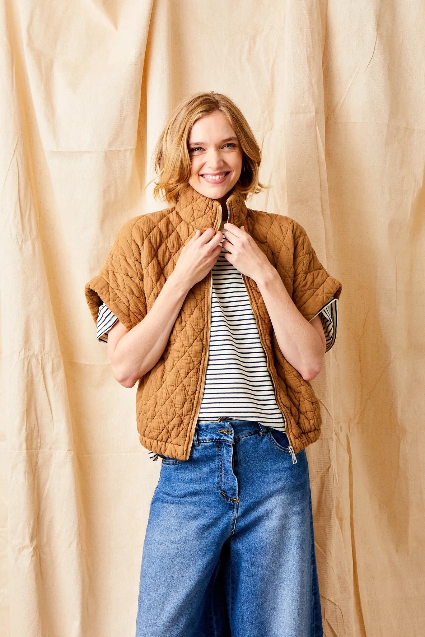 Charlston Quilted Short Sleeve Jacket, Tobacco