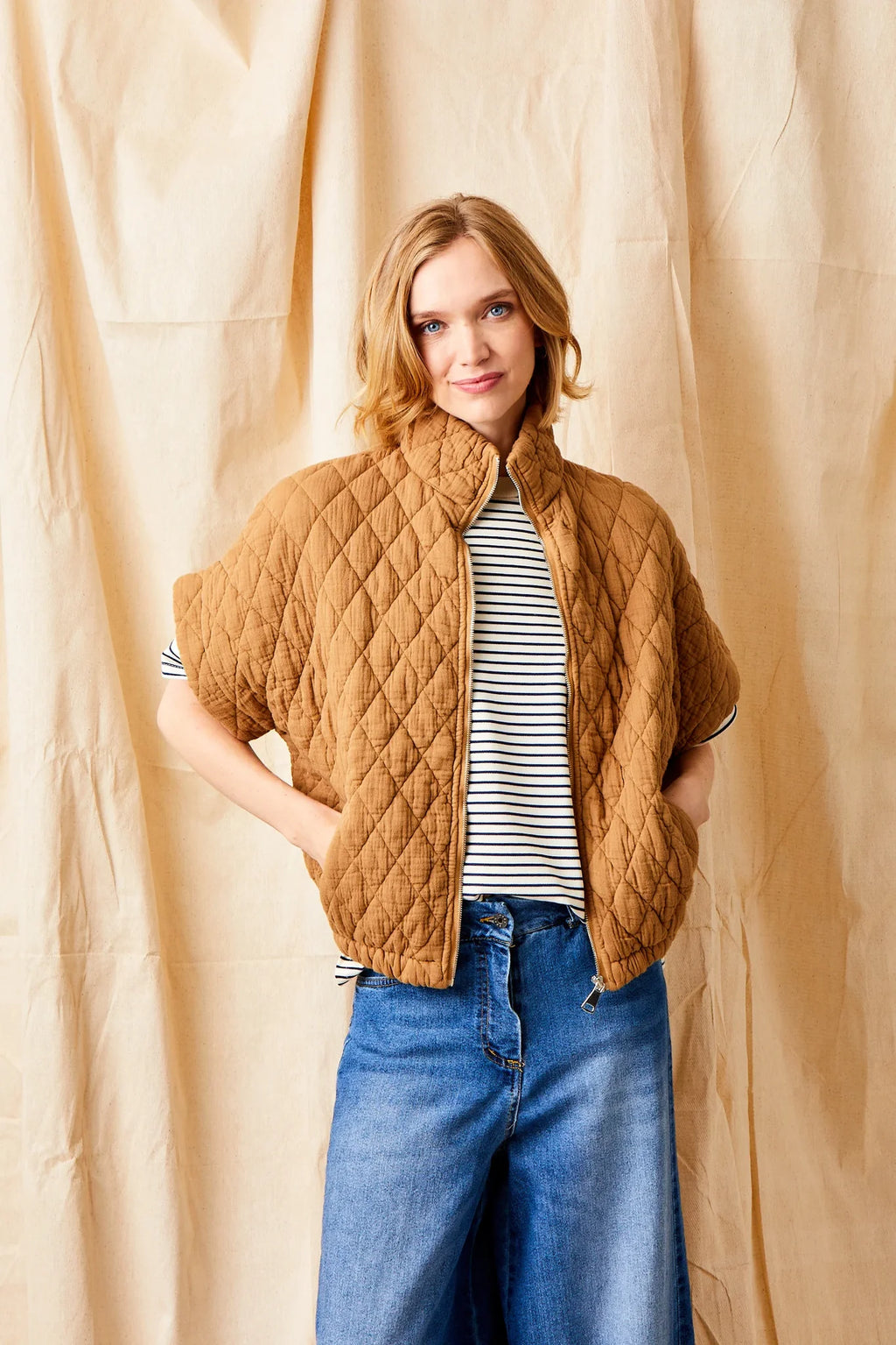 Charlston Quilted Short Sleeve Jacket, Tobacco
