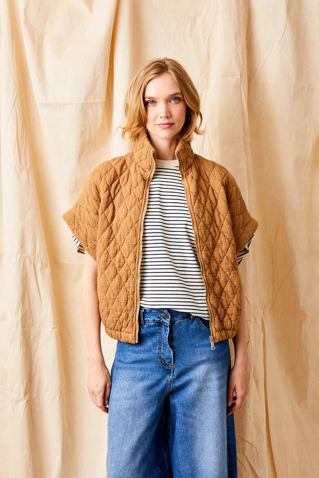Charlston Quilted Short Sleeve Jacket, Tobacco