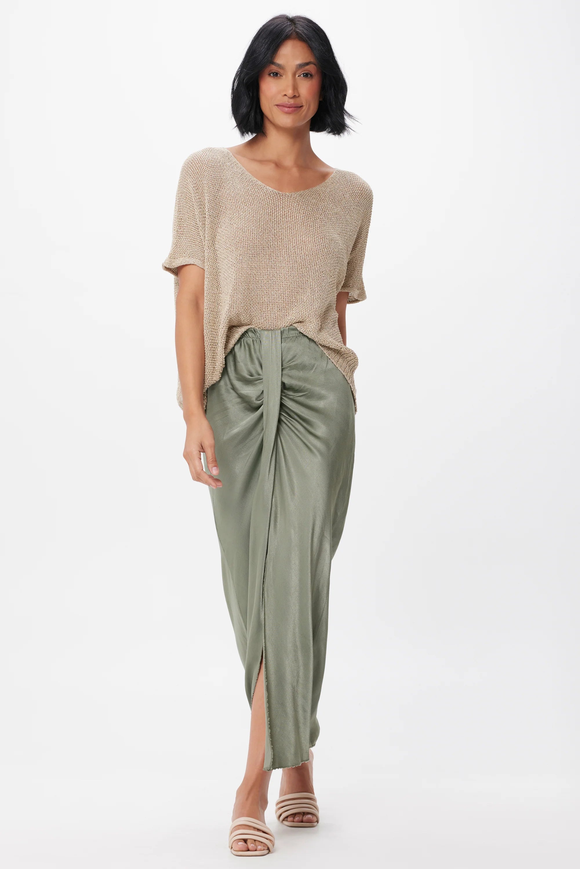Melanie Satin Skirt, Sage Green