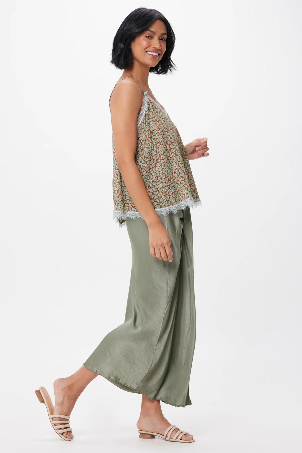 Melanie Satin Skirt, Sage Green