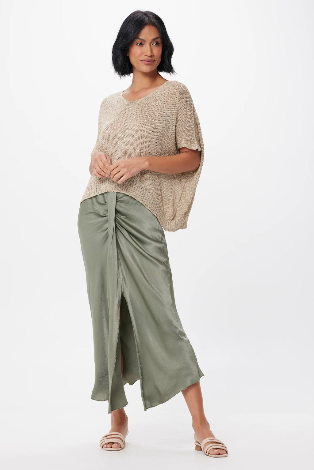 Melanie Satin Skirt, Sage Green