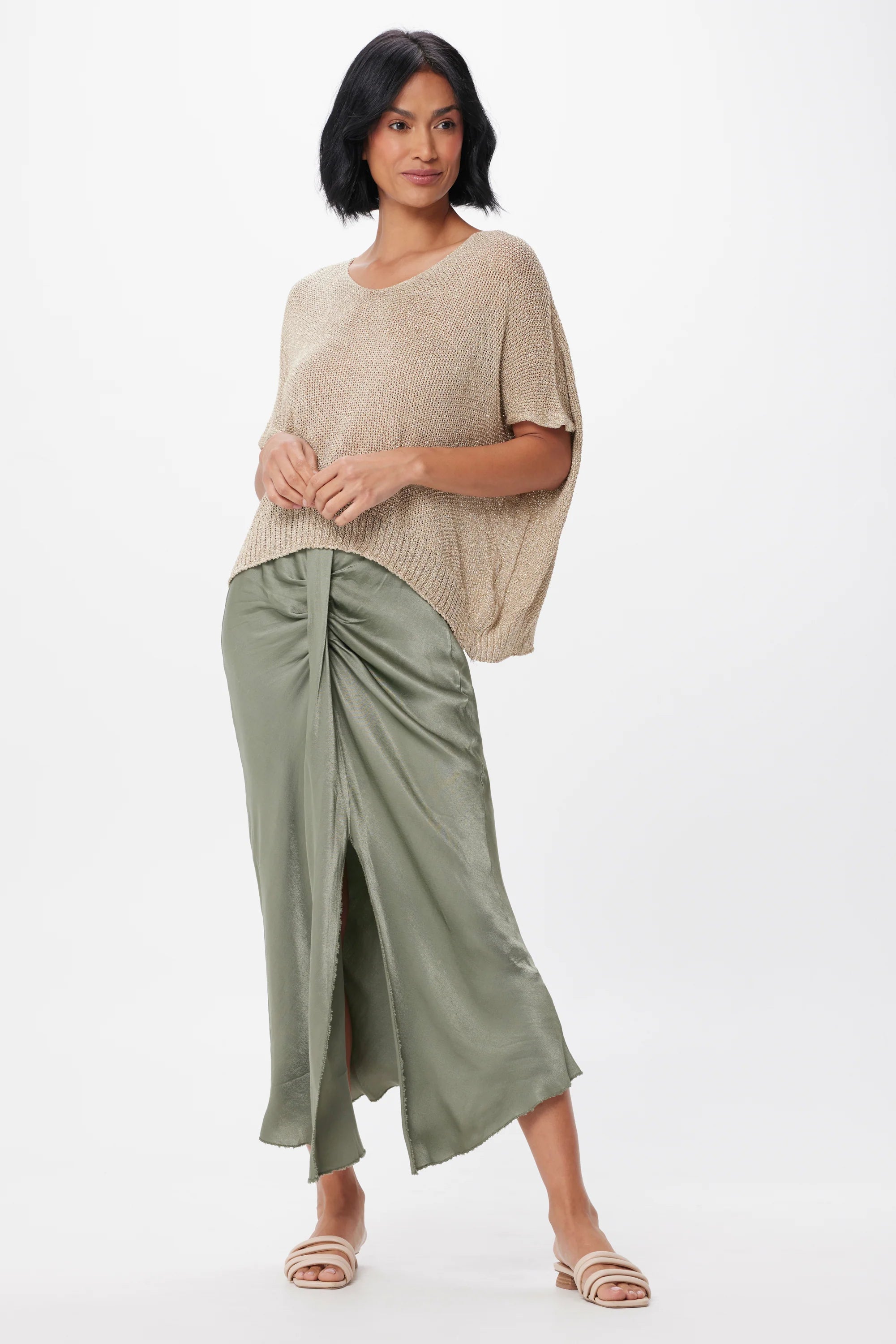 Melanie Satin Skirt, Sage Green
