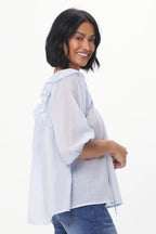 Napoli Cotton Blouse with Broderie Anglaise, Powder Blue