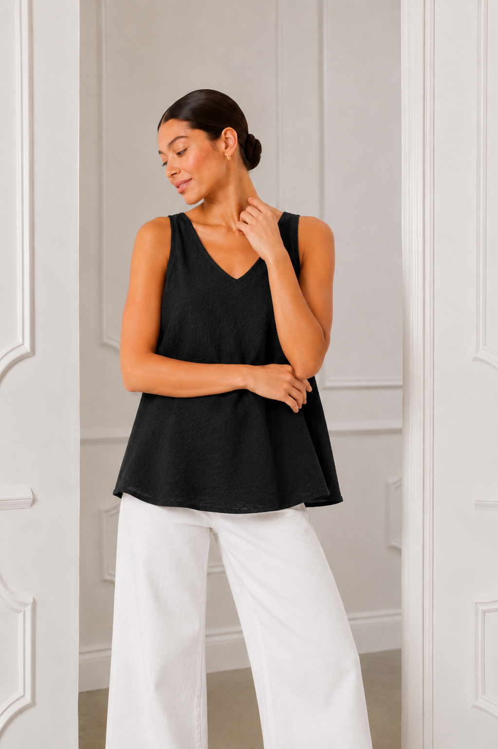 Teresa Linen Swing Cami, Black