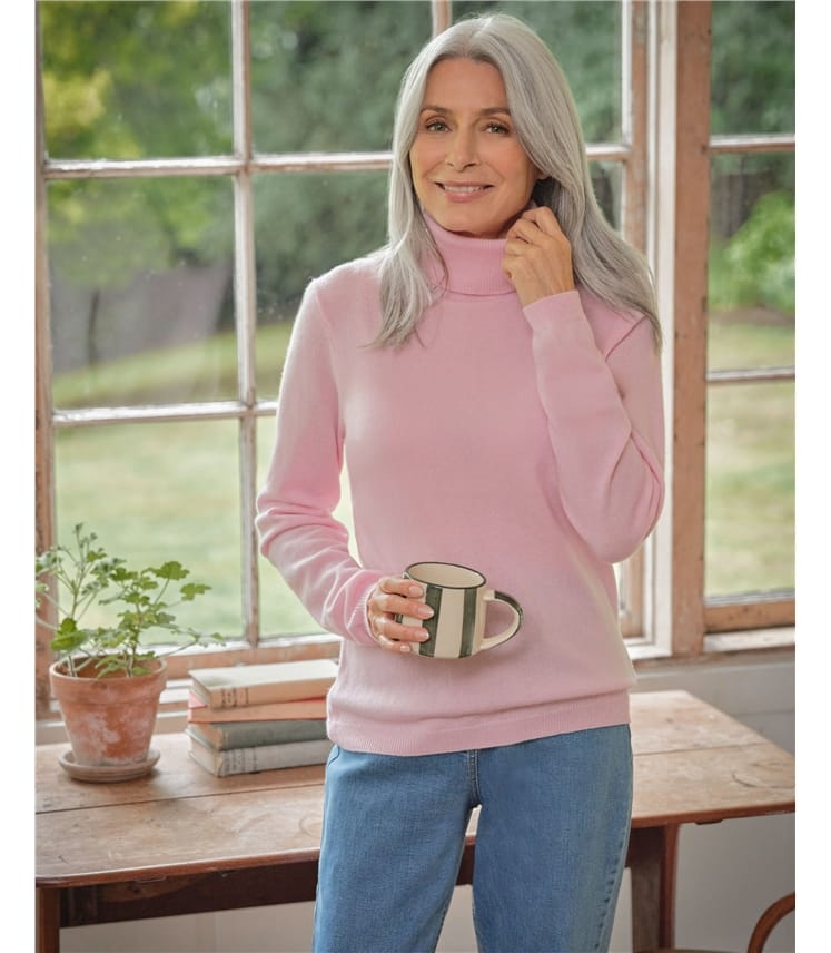 Cora Cashmere & Merino Polo Neck Jumper, Ballet Pink