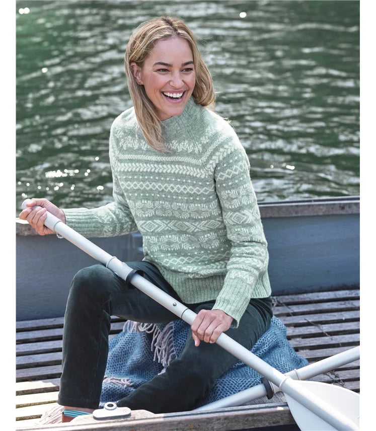 Freja Nordic Fair Isle Jumper, Sage & Cream