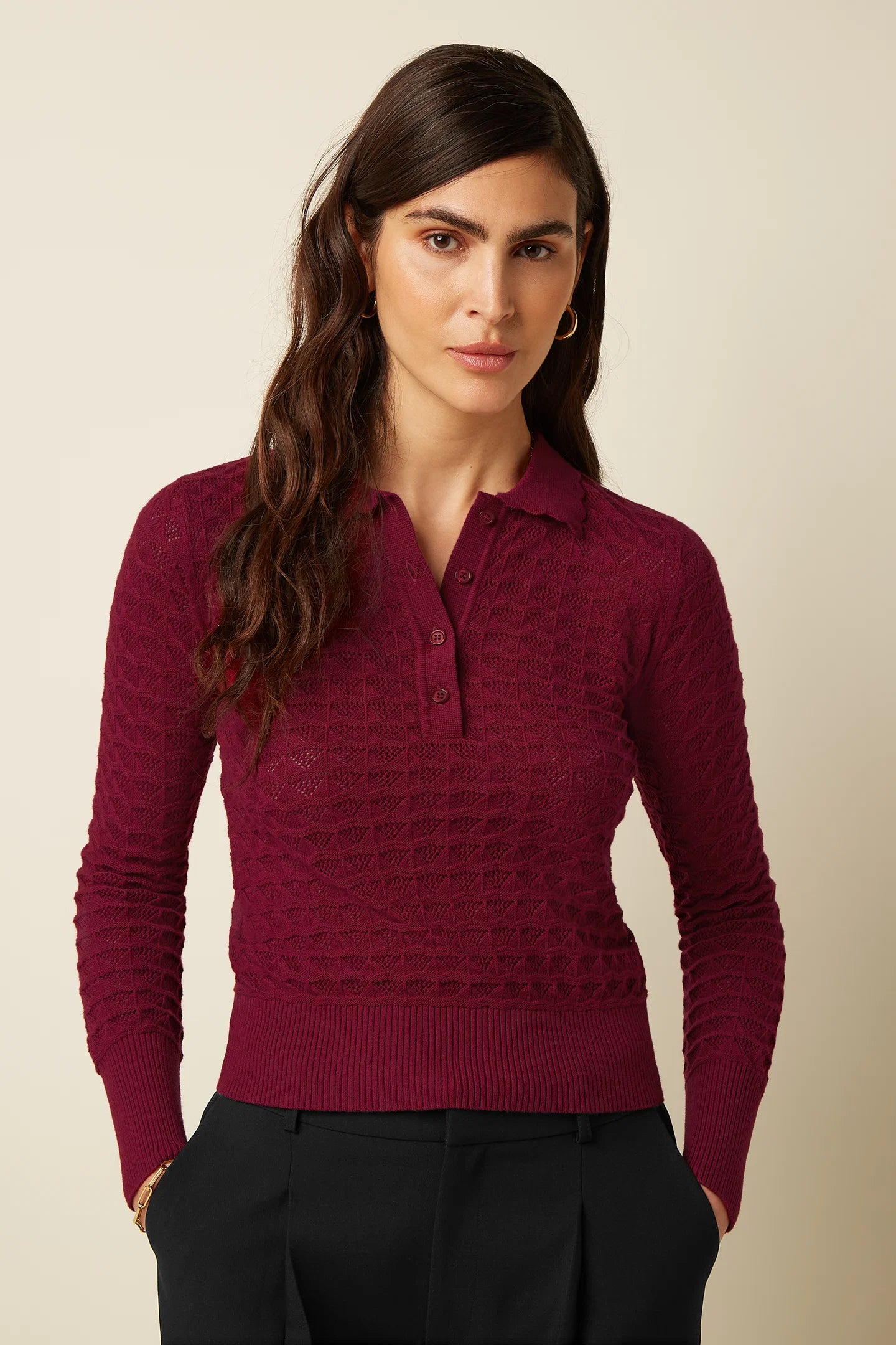 Avel Knitted Polo Top, Rhubarb Red