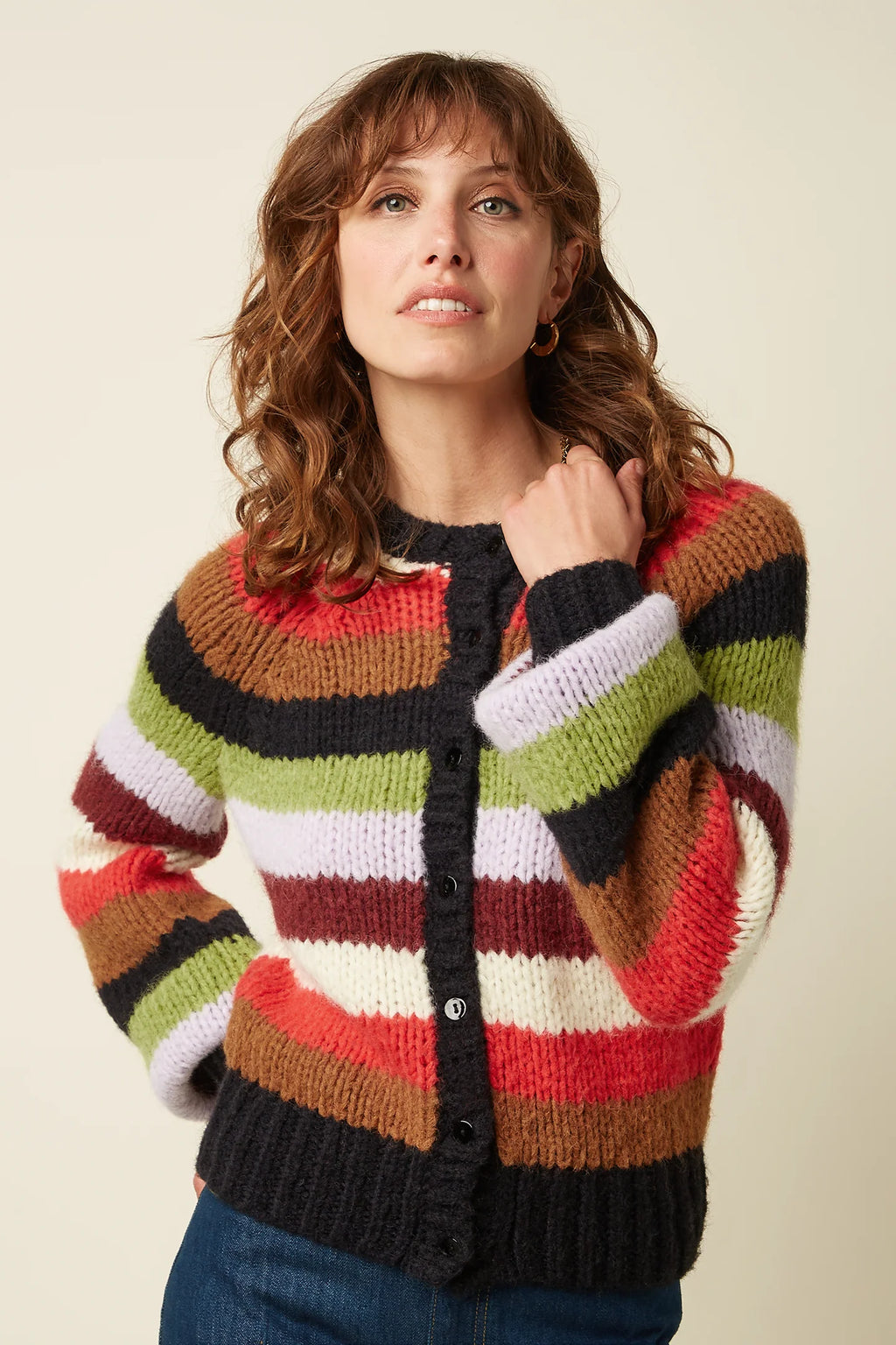 Raglan Campo Knit Cardigan, Multicolour Stripe