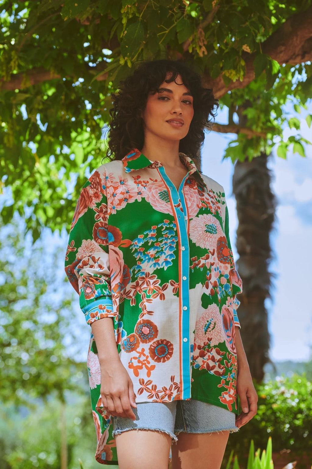 Kitsch Bouquet Green Oversized Shirt