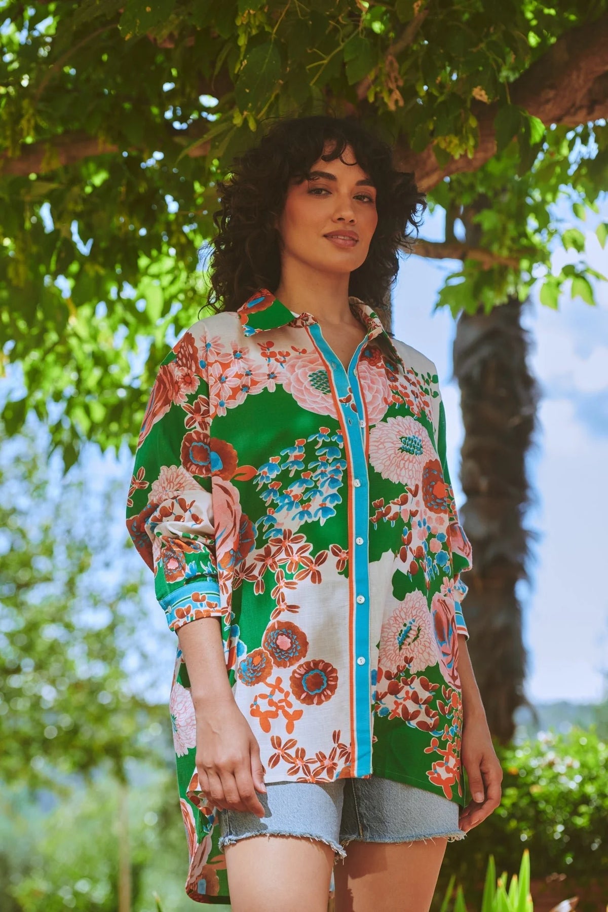Kitsch Bouquet Green Oversized Shirt