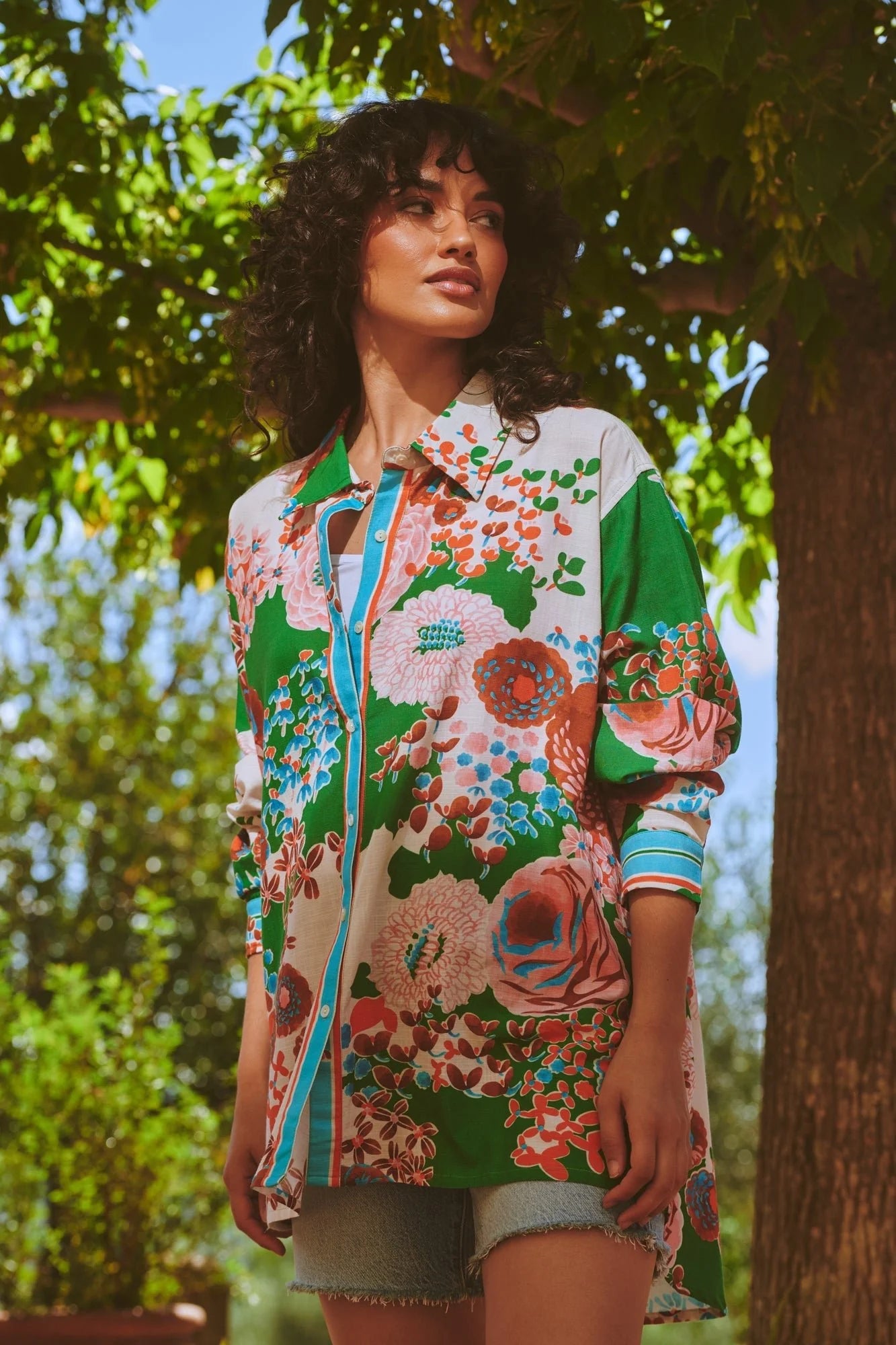 Kitsch Bouquet Green Oversized Shirt