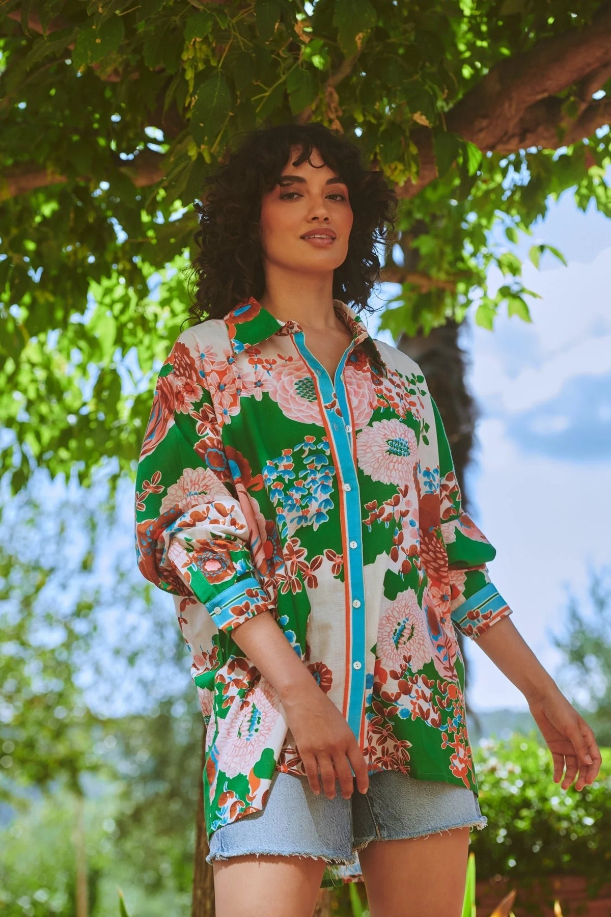 Kitsch Bouquet Green Oversized Shirt