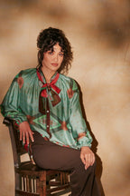 Fleur de Lys Aqua Pussybow Blouse