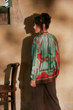 Fleur de Lys Aqua Pussybow Blouse