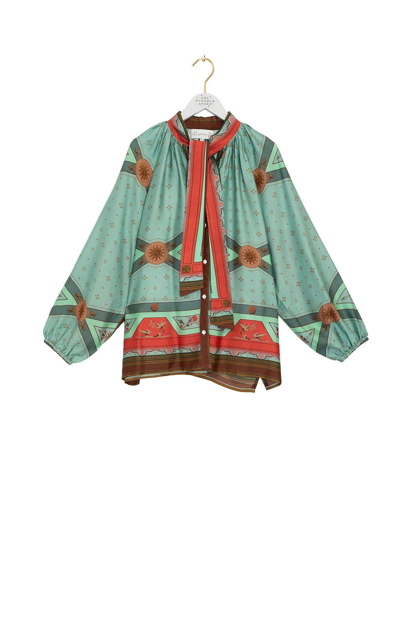 Fleur de Lys Aqua Pussybow Blouse