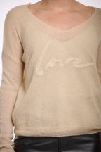 V-Neck 'Love' Embroidered Top, Cream image 2