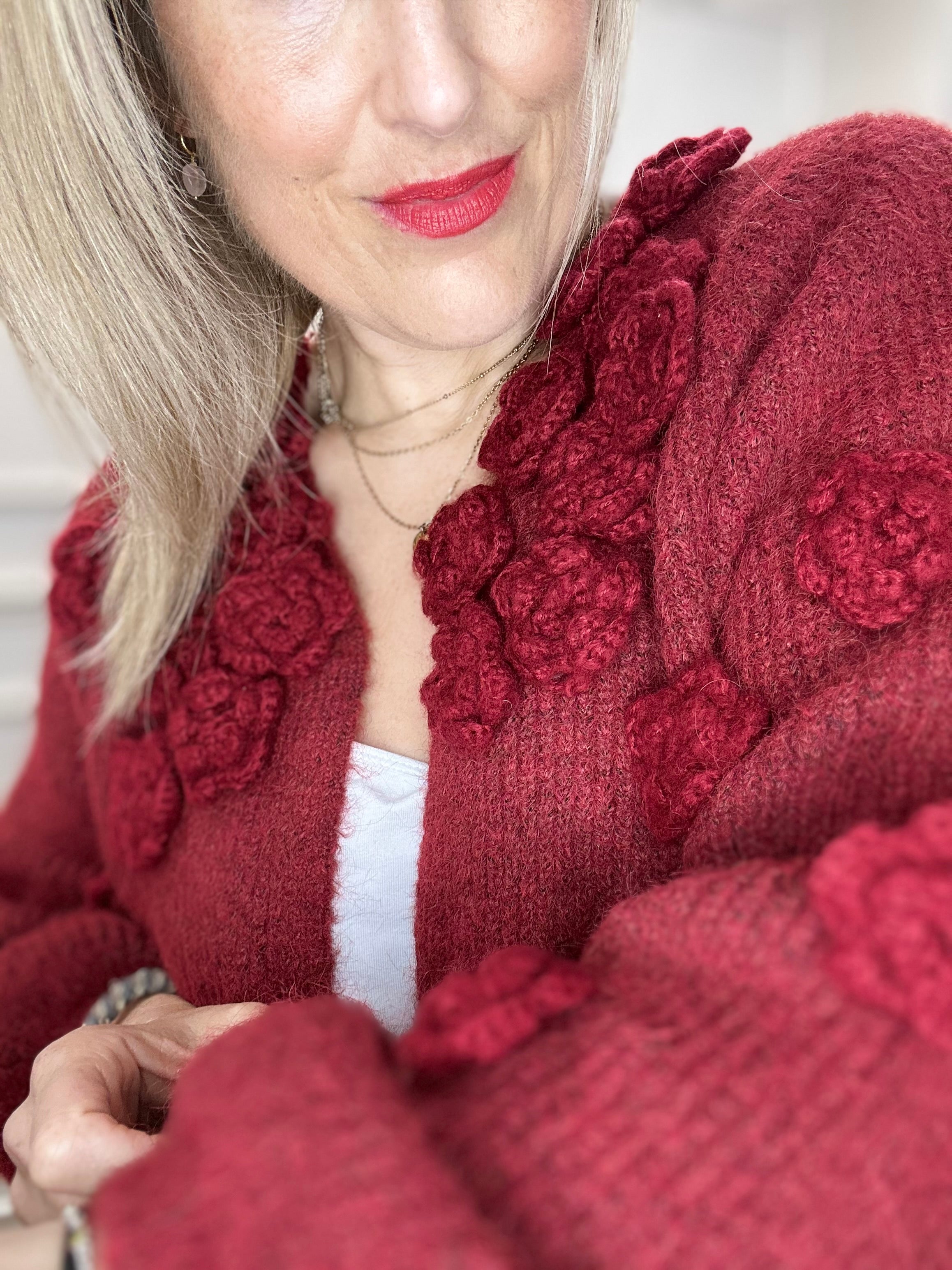 Rosie Knit  Cardigan, Burgundy image 3