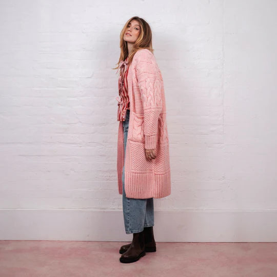 Alex Balloon Sleeve Cable Maxi Cardigan, Pink image 2