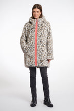 Javin Reversible Hooded Coat with Faux Fur Lining, Light Pebble and Leopard image 1