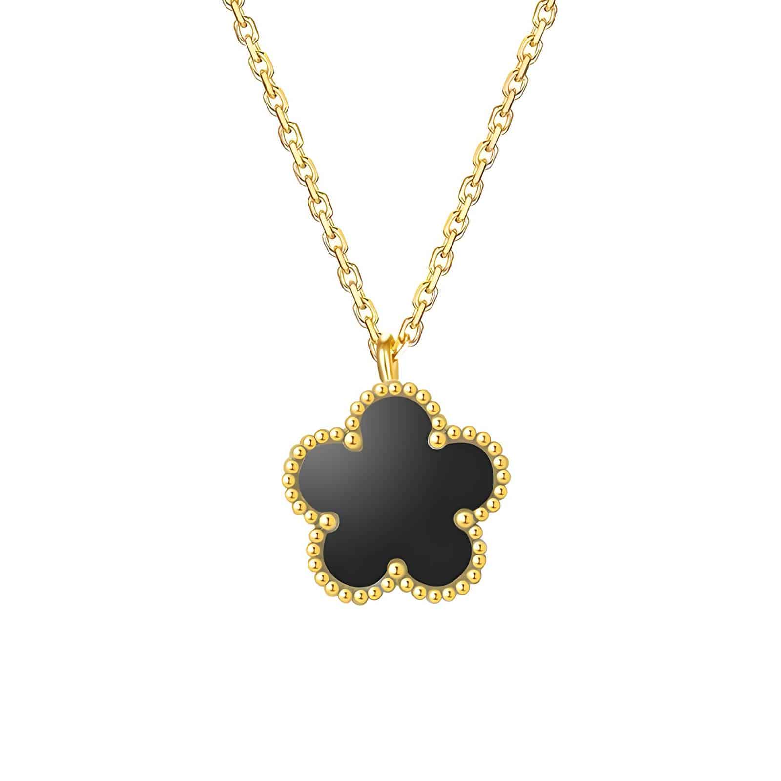 Gold-Plated Clover Necklace, Black image 0