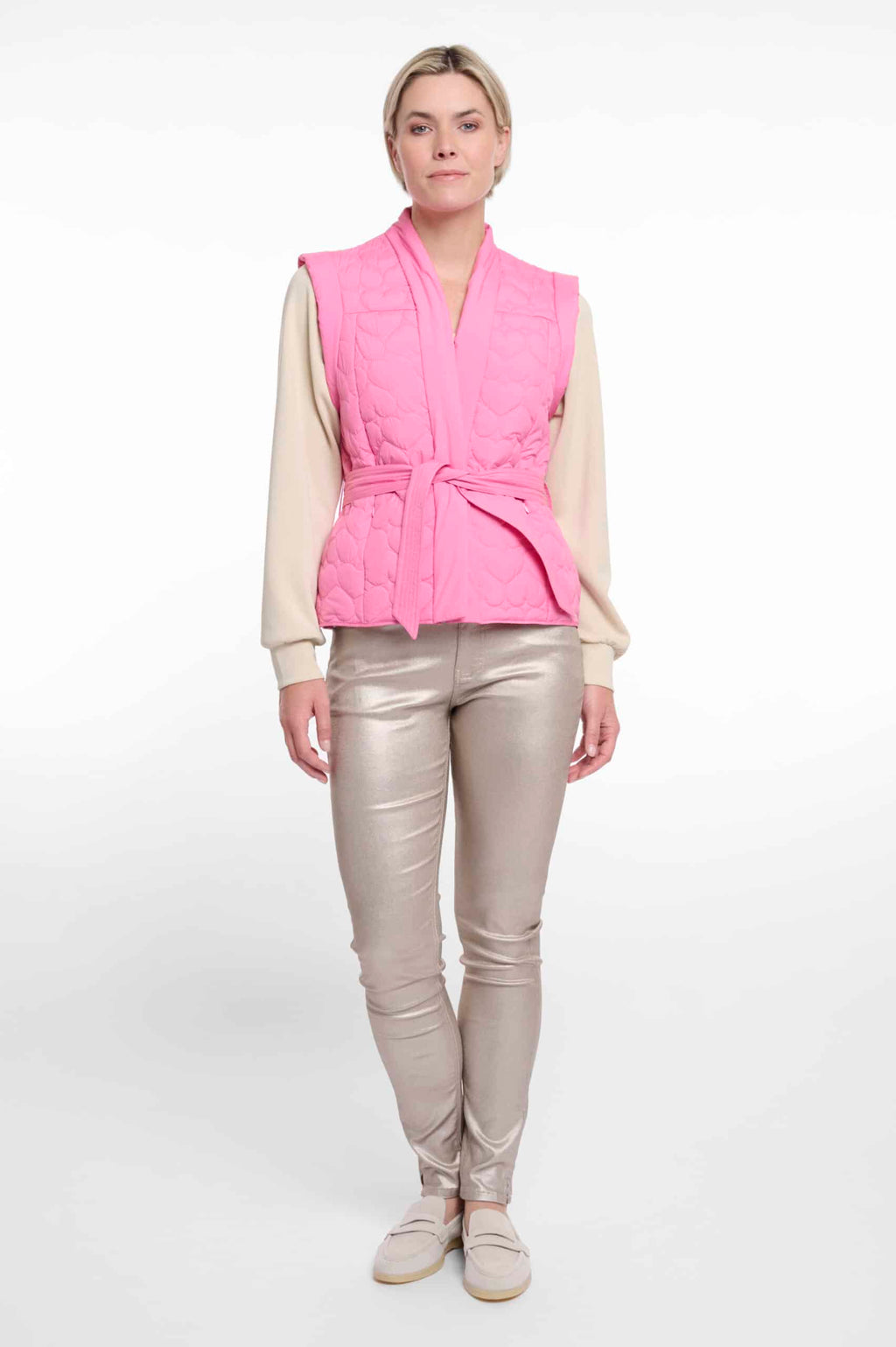 Doria Quilted Bodywarmer with Belt, Bright Pink image 3