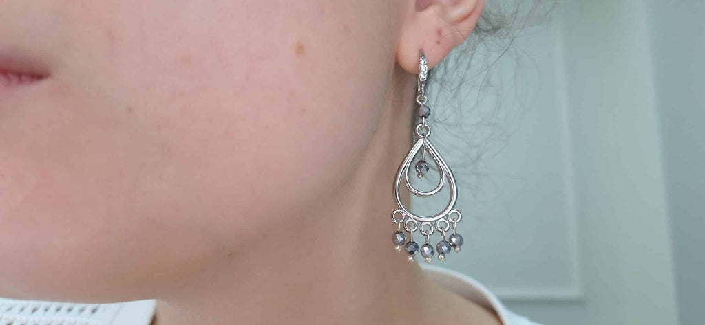 Silver Hematite Gemstone Chandelier Earrings image 1