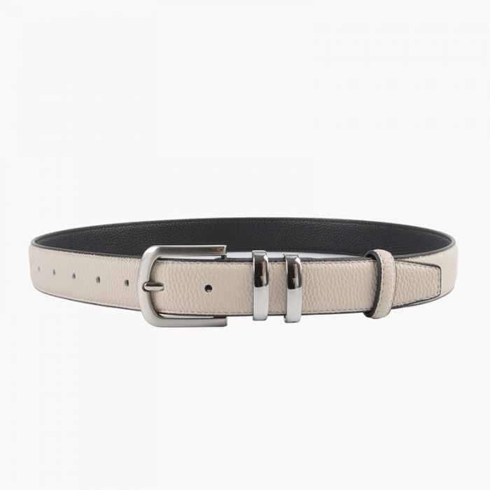 Belt, Light Cream Leather - Silver Buckle image 0