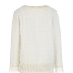 Classic Tweed Fringed Cardigan, Ivory image 10
