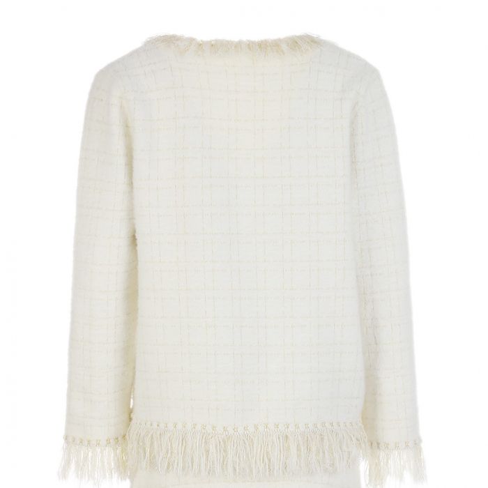 Classic Tweed Fringed Cardigan, Ivory image 10