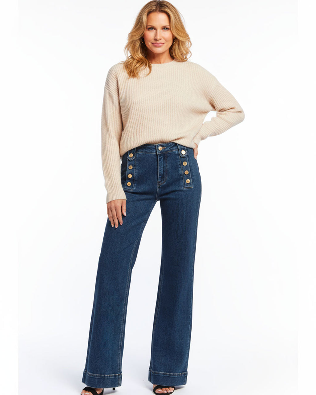Sienna Button-Fronted Jean, Dark Blue image 0