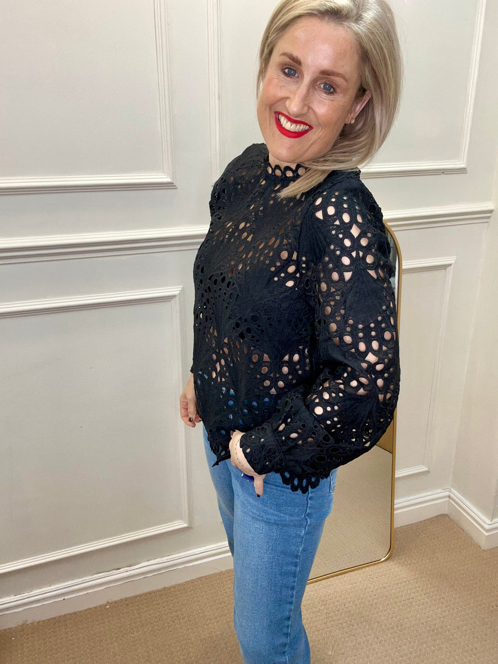 Lacy Greek Blouse, Black image 2