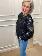 Lacy Greek Blouse, Black image 2
