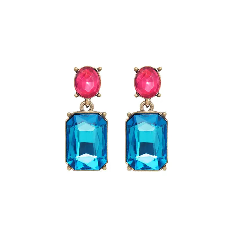 Oval Twin Gem Post Earring, Azure & Rose Pink