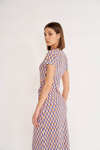 Antonella Wrap Effect Midi Dress, Mosaic in Purple and Orange print image 2