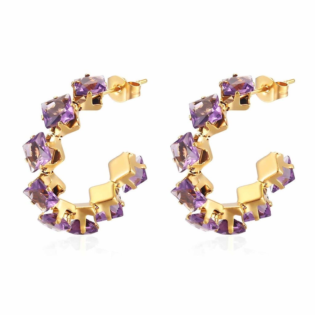 Gold-Plated Hoop Earrings, Lilac Sparkle image 0