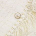 Classic Tweed Fringed Cardigan, Ivory image 7