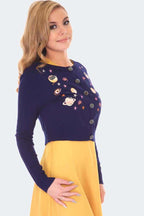 Space Chic Embroidered Cardigan, Navy image 3
