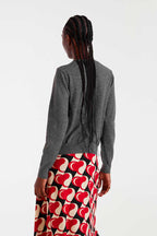 Maura Floral Detail Fine Knit Cardigan, Soft Grey image 4
