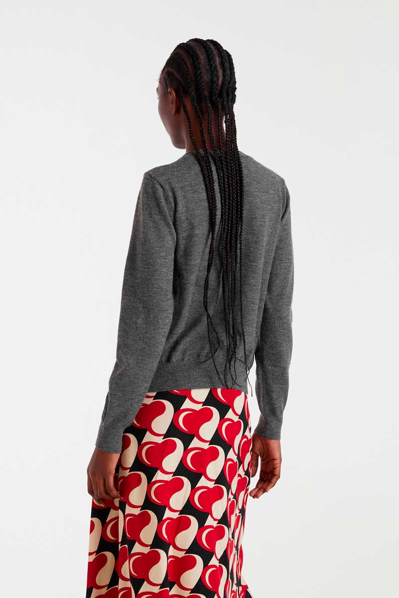 Maura Floral Detail Fine Knit Cardigan, Soft Grey image 4