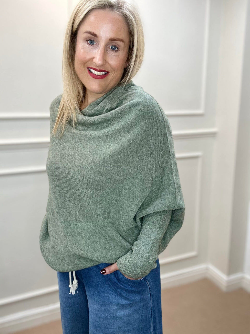 Asymmetric Knit, Moss Green image 0