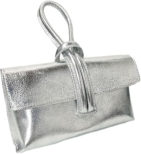 Metallic Leather Loop Bag, Silver image 0