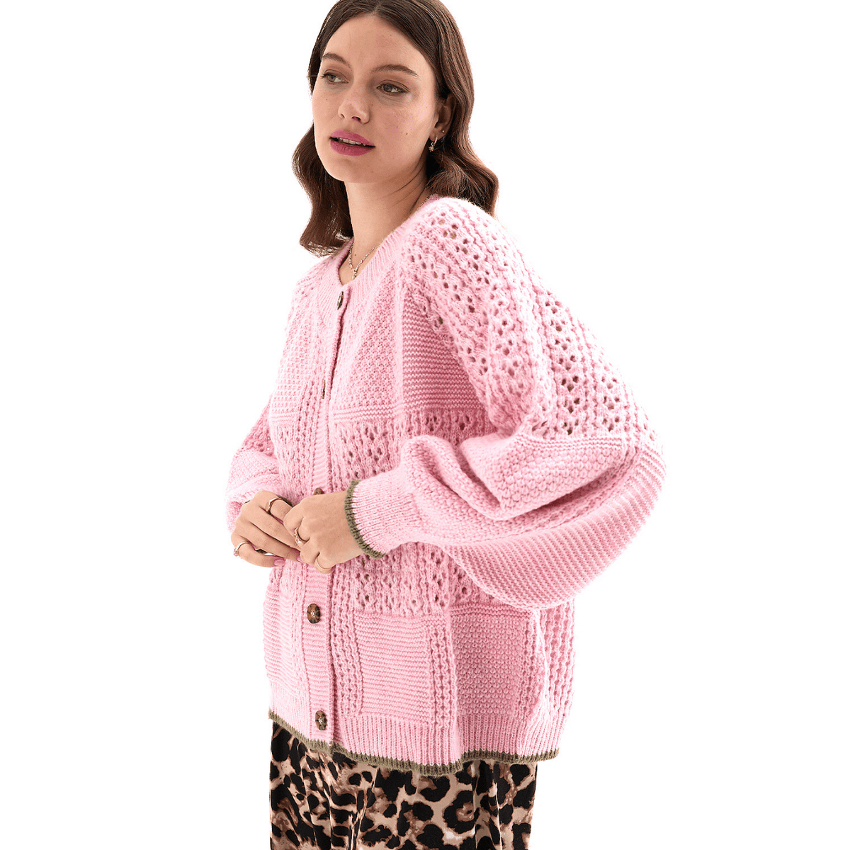 Brigit Chunky Knit Cardigan, Blush