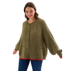 Brigit Chunky Knit Cardigan, Khaki