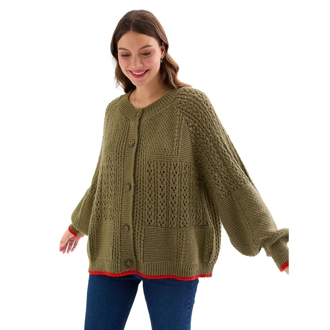 Brigit Chunky Knit Cardigan, Khaki