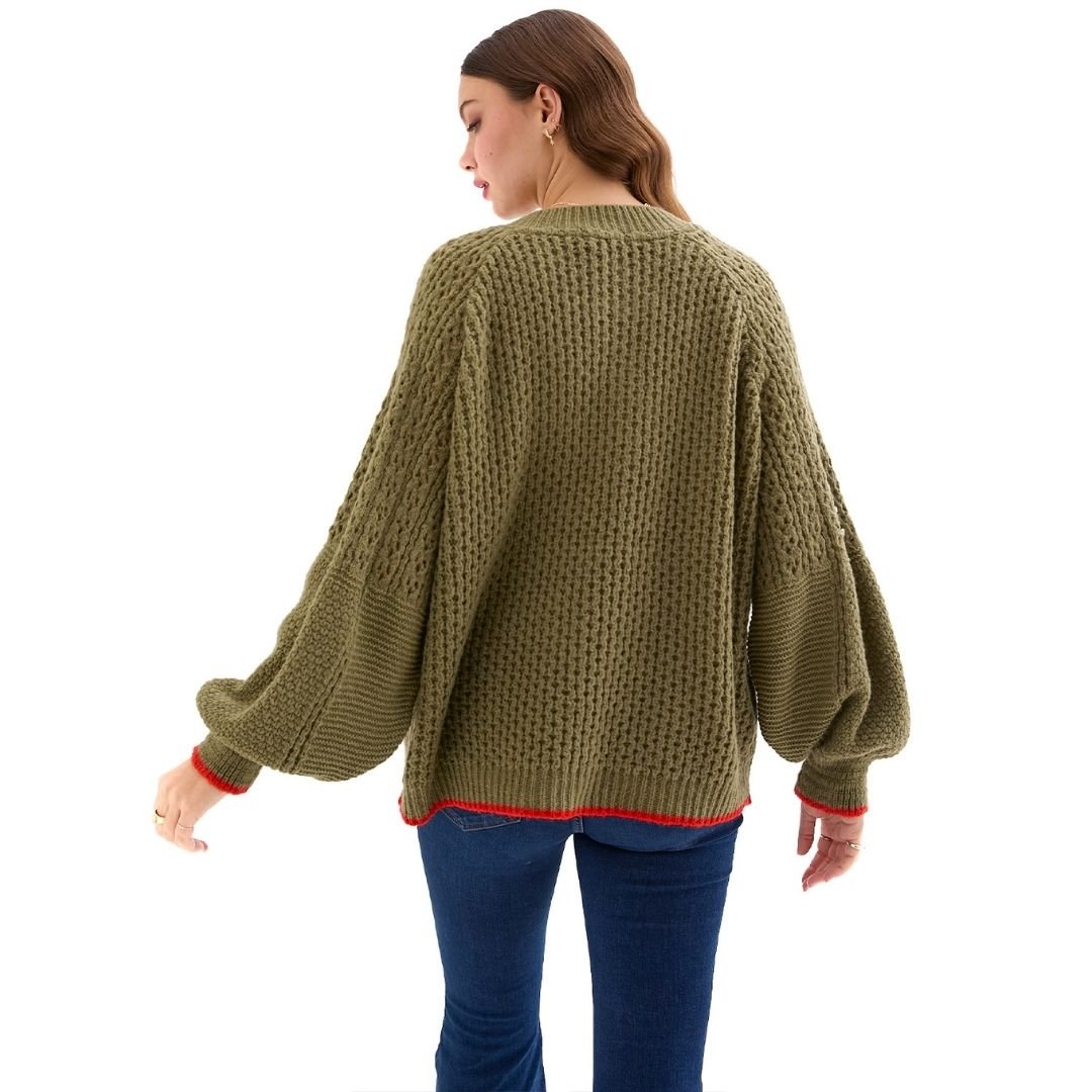 Brigit Chunky Knit Cardigan, Khaki