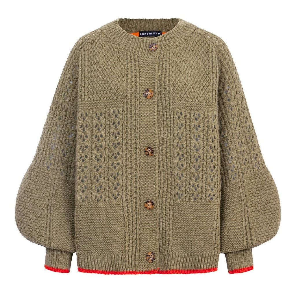 Brigit Chunky Knit Cardigan, Khaki