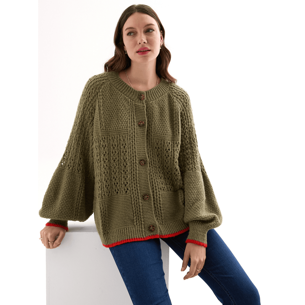 Brigit Chunky Knit Cardigan, Khaki